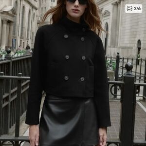 Zara Black Cropped Double-Breasted Blazer